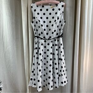 NWT large Grace Karin twirl White Polka Dot Dress velvet belt sleeveless zip